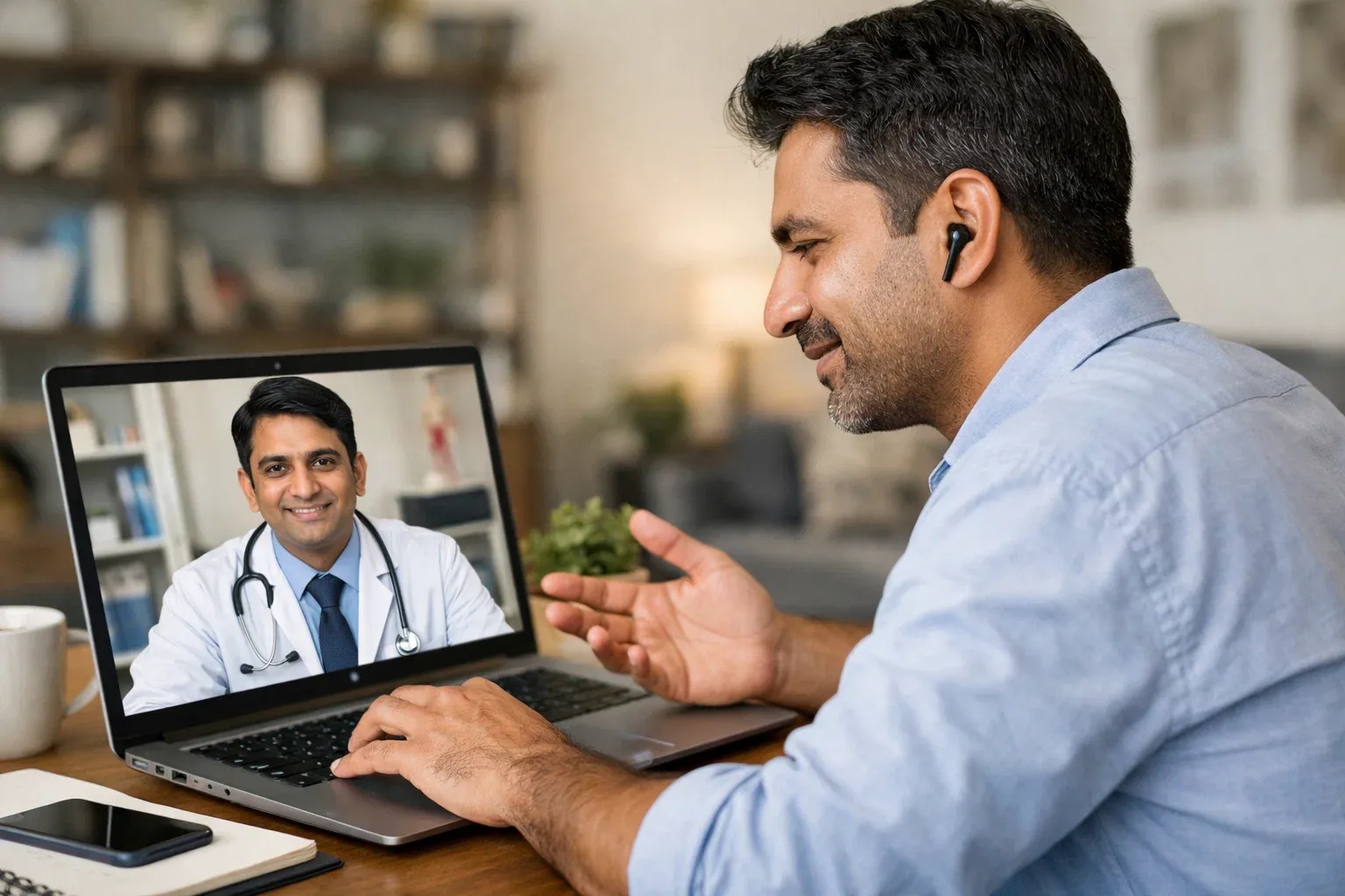 Employee is talking to doctor through virtual mode (remote healthcare)