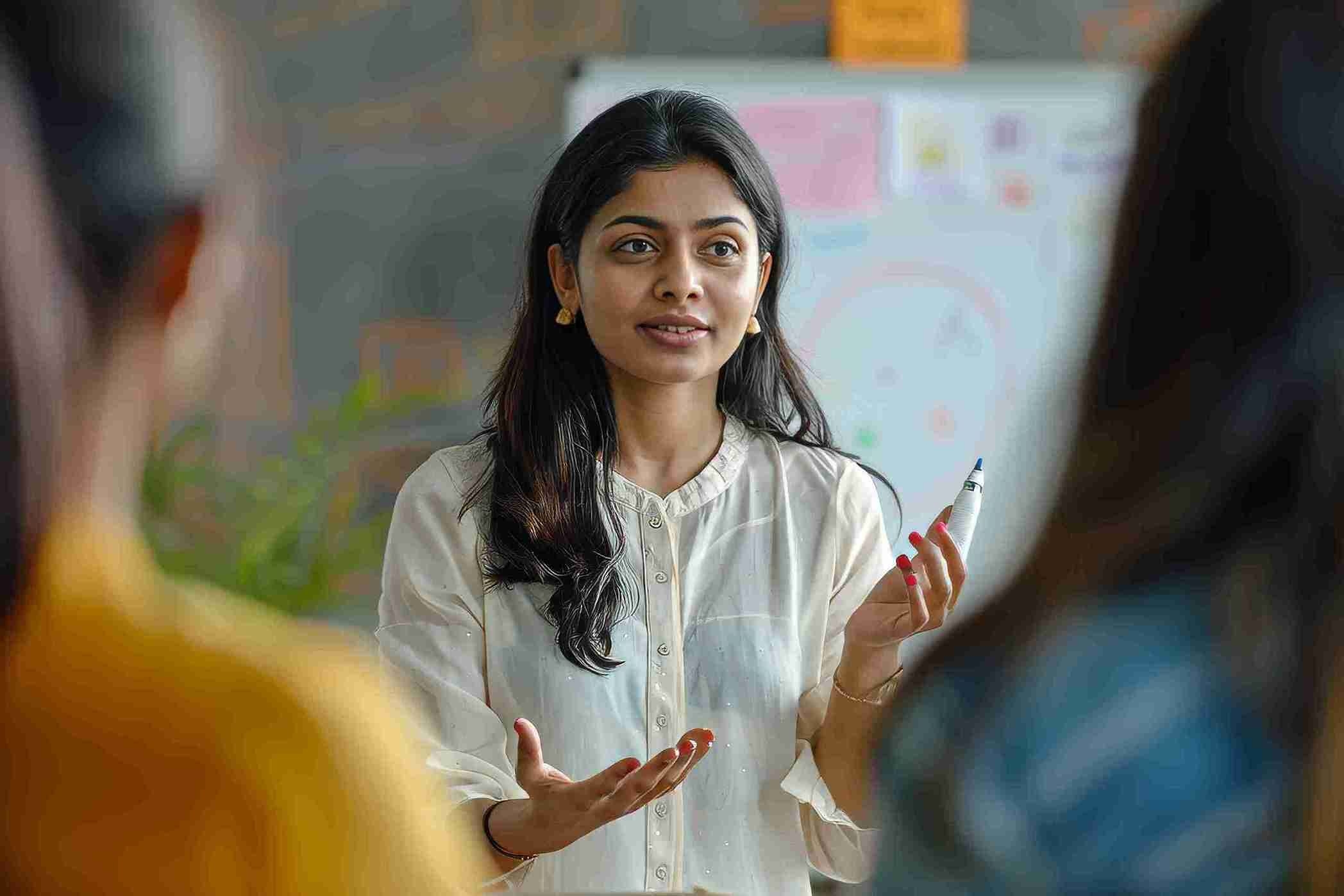 indian female presenter leading business presentation