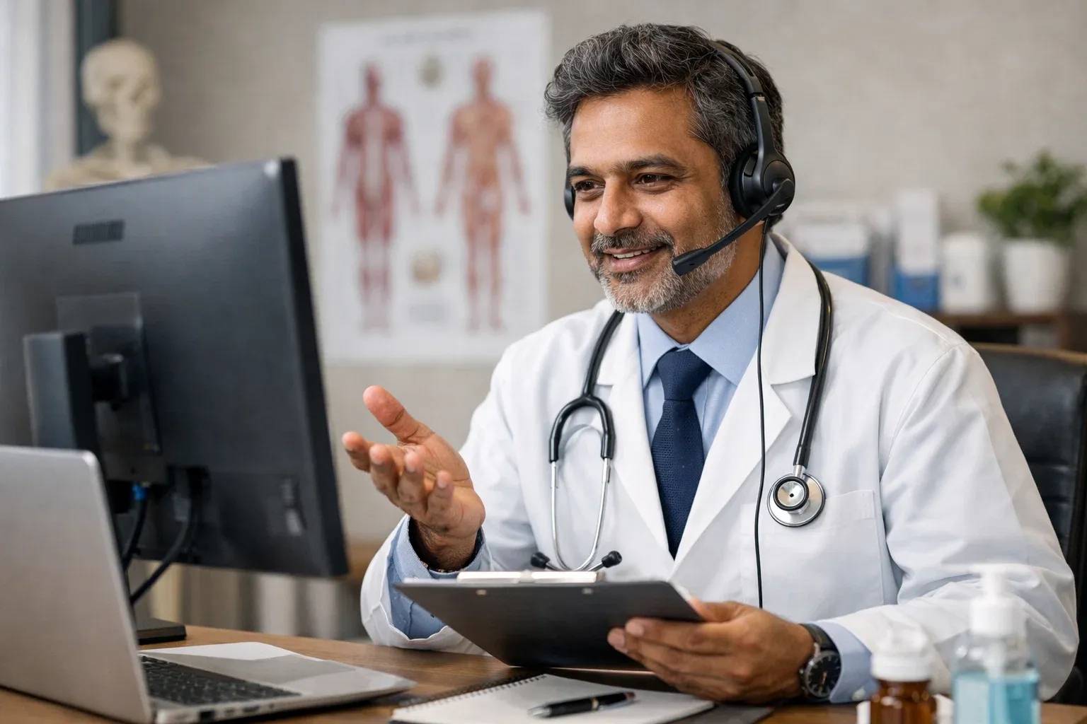 a doctor doing tele consultation for a patient